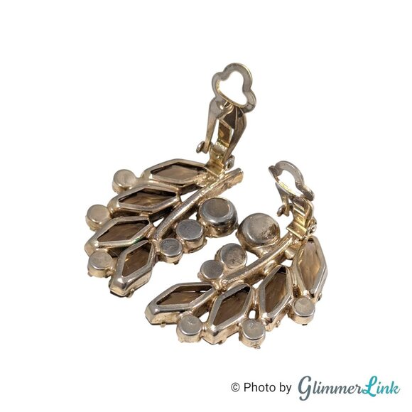 Vintage Juliana D&E Rhinestone Climber Clip On Earrings Smoky Topaz Orange - Picture 8 of 10